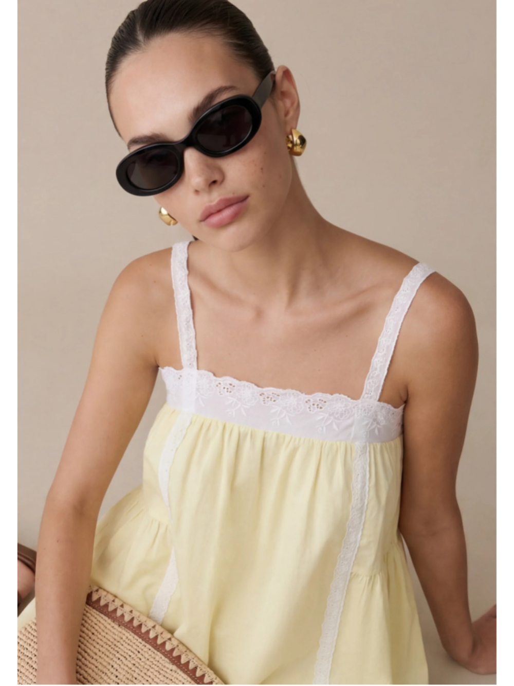 Women's kourt Florence Cotton Dress Yellow and White Lace Trim Mini Dress Size M - Picture 3 of 6